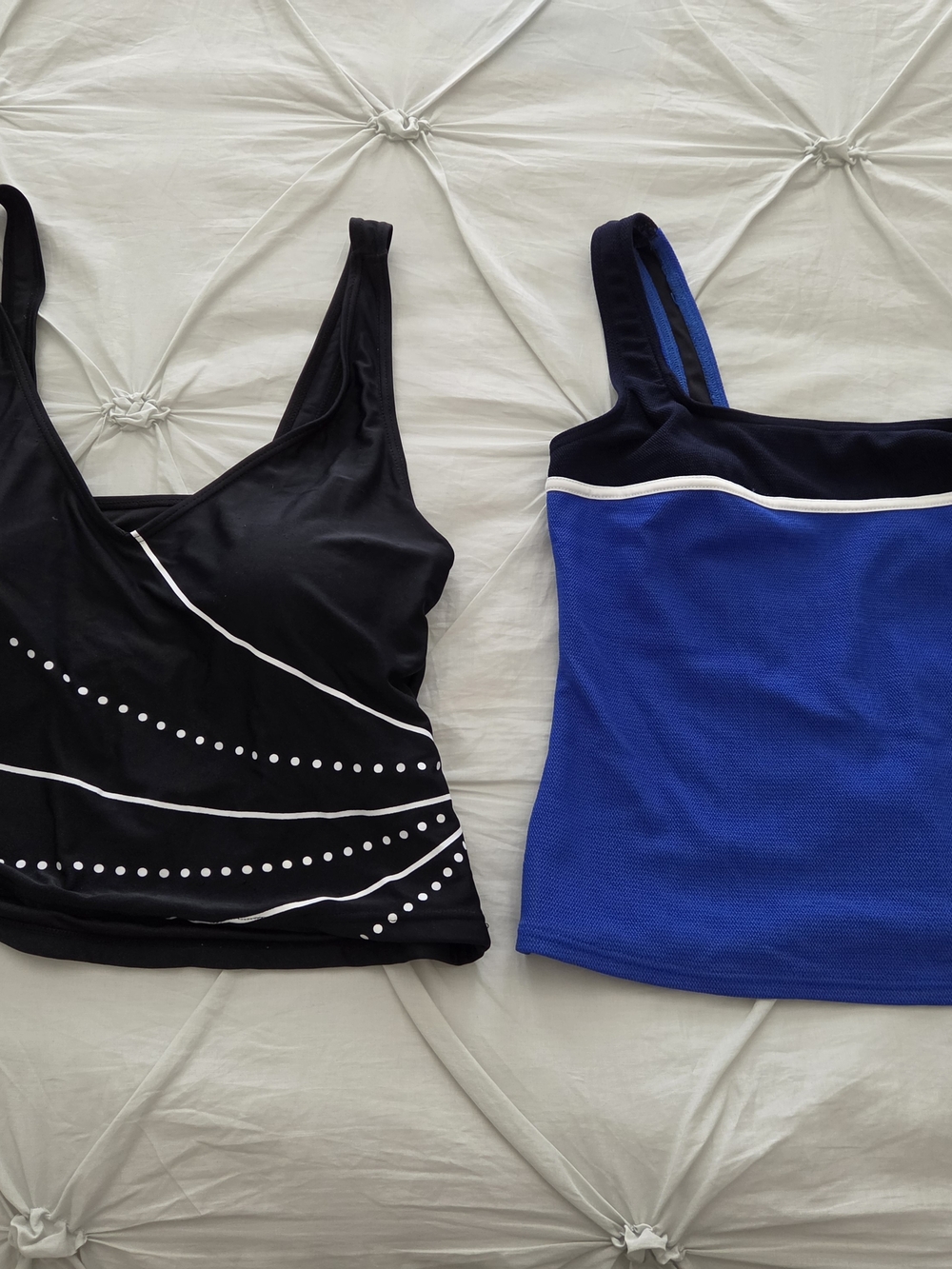Black with White Dots & Royal Blue with Navy Blue Tankini Tops